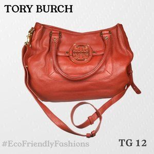 Tory Burch Amanda Coral Red Leather Logo Hobo Shoulder Bag